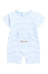 Kissy Kissy Dog Stripe Pima Cotton Romper In Light Blue