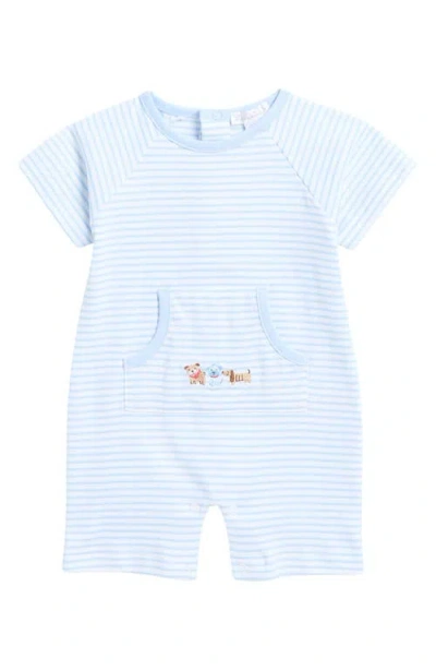 Kissy Kissy Babies'  Dog Stripe Pima Cotton Romper In Light Blue