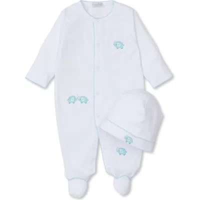 Kissy Kissy Elephant Embroidered Pima Cotton Footie & Hat Set In White/mint