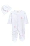 Kissy Kissy Embroidered Pima Cotton Footie & Hat Set In White