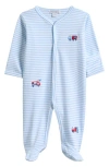 Kissy Kissy Embroidered Stripe Footie In Blue