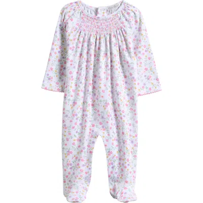 Kissy Kissy Babies'  Floral Smocked Pima Cotton Footie In White