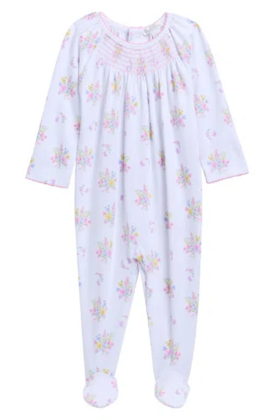 Kissy Kissy Babies'  Floral Smocked Pima Cotton Footie In Blue