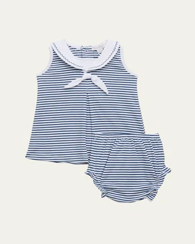 Kissy Kissy Kids' Girl's Bold Stripes & Bright Stars Dress W/ Bloomers In Navy
