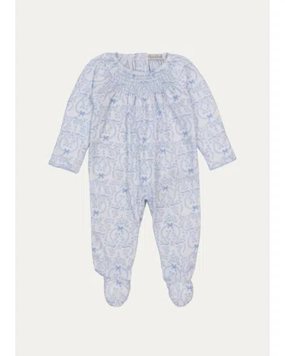 Kissy Kissy Babies' Girl's Delicate Blooming Bows Smocked Cotton Footie In Blue