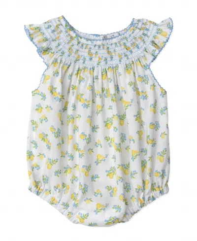 Kissy Kissy Kids' Girl's Hand Smocked Ruffled Playsuit In Lemon Blossoms In Multi