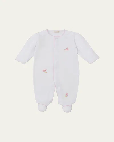 Kissy Kissy Kids' Girl's Premier Hand Embroidered Bunny Patch Footie In White/pink