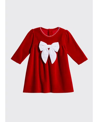 Kissy Kissy Kids' Girl's Santa's Antics Velour Bow Dress In Brown