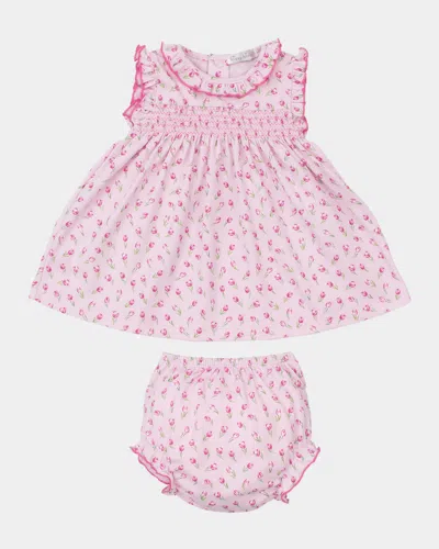 Kissy Kissy Kids' Girl's Tulip Blossoms Dress & Bloomers Set In Pk