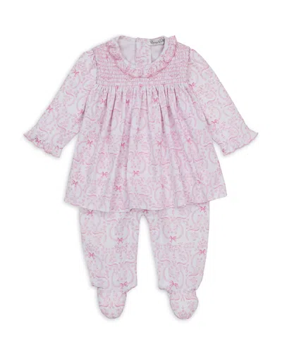 Kissy Kissy Girls' Bows Print Smocked Footie Dress - Baby In Pink