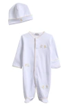 Kissy Kissy Hatchlings Embroidered Pima Cotton Footie & Hat Set In White
