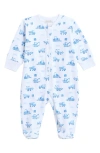 Kissy Kissy Heavy Equipment Print Pima Cotton Zip Footie In Light Blue