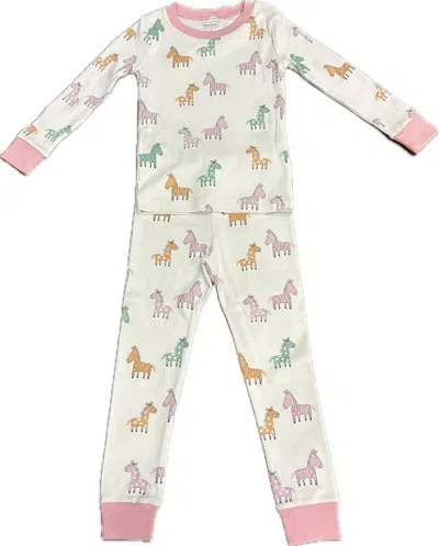 Kissy Kissy Kids' Zebra And Friends Snug Pajama Set In Pink In White