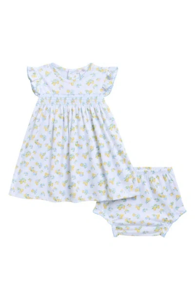 Kissy Kissy Babies'  Lemmon Blossoms Print Pima Cotton Dress & Bloomers Set In Blue