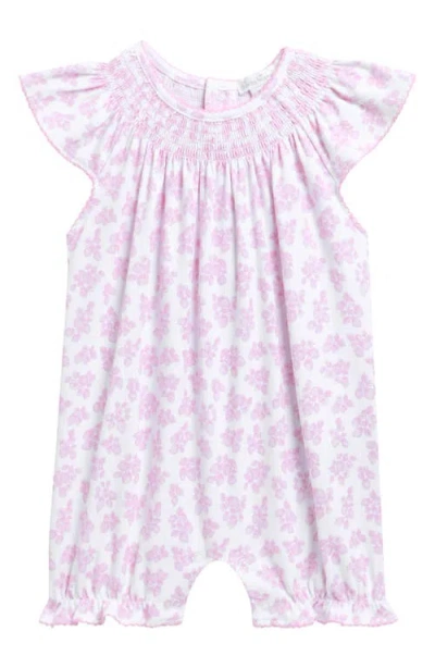 Kissy Kissy Babies'  Picot Trim Flutter Sleeve Smocked Yoke Pima Cotton Romper In Pink