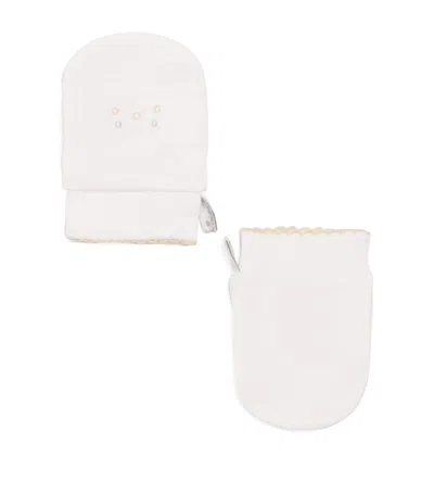 Kissy Kissy Kids' Pima Cotton Teddy Bear Time Mittens In White