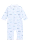 Kissy Kissy Print Pima Cotton Romper In Blue