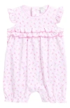 Kissy Kissy Rose Print Ruffle Pima Cotton Romper In Pink