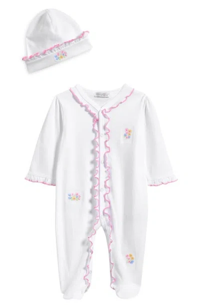 Kissy Kissy Babies'  Ruffle Pima Cotton Footie & Hat Set In White/pink