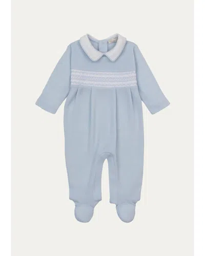 Kissy Kissy Kids' Smocked Cotton Footie In Blue