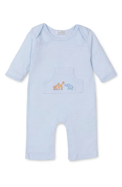 Kissy Kissy Babies'  Stripe Embroidered Cotton Romper In Light Blue
