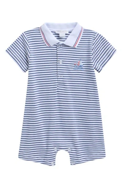 Kissy Kissy Babies'  Stripe Pima Cotton Polo Romper In Blue