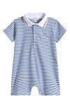 Kissy Kissy Stripe Pima Cotton Polo Romper In Navy