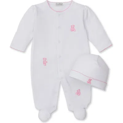 Kissy Kissy Babies'  Teddy Bear Embroidered Pima Cotton Footie & Hat Set In White