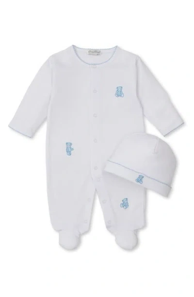 Kissy Kissy Babies'  Teddy Bear Embroidered Pima Cotton Footie & Hat Set In White
