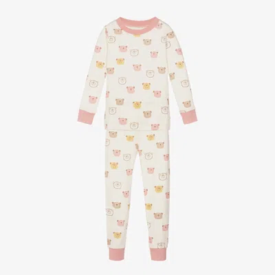 Kissy Love Babies' Girls Ivory & Pink Cotton Bear Talk Pyjamas