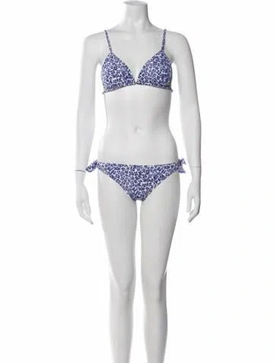 Pre-owned Kisuii Floral Print Bow Accents Bikini In White
