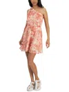 Kit & Sky Juniors Womens Mini One Shoulder Fit & Flare Dress In Pink