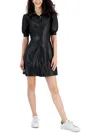 KIT & SKY WOMENS FAUX LEATHER PUFF SLEEVES SHIRTDRESS