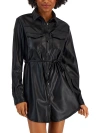 KIT & SKY WOMENS FAUX LEATHER SNAP FRONT SHIRTDRESS