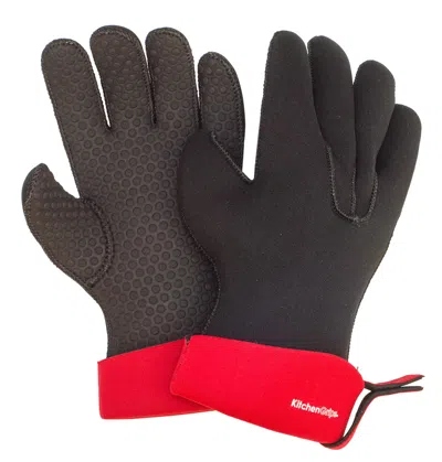 Kitchen Grips 2 Piece Chefs Gloves Set, Cherry In Black