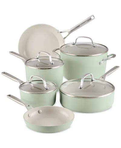 Kitchenaid 10- Pc. Hard-anodized Ceramic Induction Cookware Set In Green