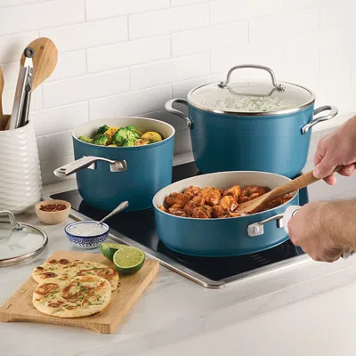 Kitchenaid 10 Piece Hard Anodized Ceramic Induction Cookware Set In Blue