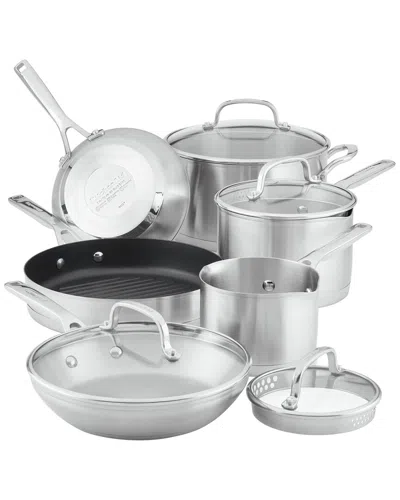Kitchenaid 3-ply Base Stainless Steel Cookware Induction Pots And Pans Set In Silver
