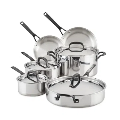 Kitchenaid 10 Piece 5 Ply Copper Core Cookware Set In Silver
