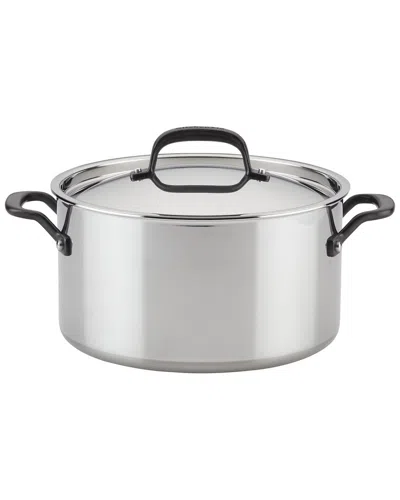 Kitchenaid 5-ply Clad Stainless Steel Stockpot With Lid In Gray