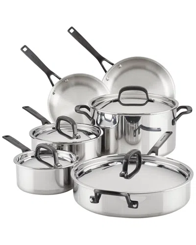 Kitchenaid 5-ply Clad Stainless Steel Cookware Induction Pots And Pans Set In Silver