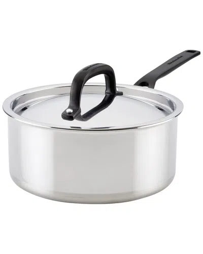 Kitchenaid 5-ply Clad Stainless Steel Induction Sauce Pan With Lid In Silver