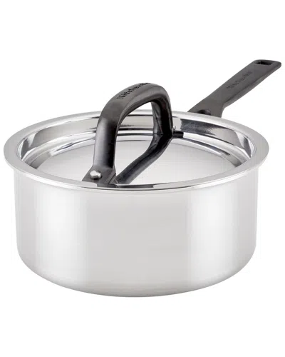 Kitchenaid 5-ply Clad Stainless Steel Induction Sauce Pan With Lid In Silver