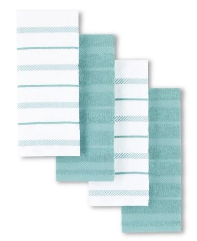 Kitchenaid Albany Cotton Kitchen Towel, 4pk, 16" X 26" In Mineral Water Aqua,white