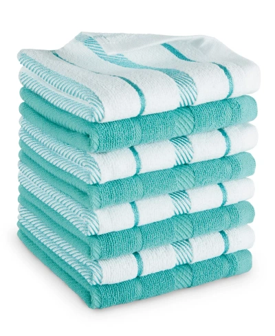 Kitchenaid Albany Dishcloth 8 Pack Set, 12" X 12" In Aqua Sky,white