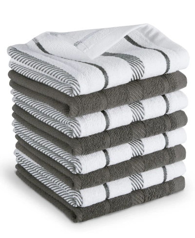 Kitchenaid Albany Dishcloth 8 Pack Set, 12" X 12" In Charcoal Gray,white