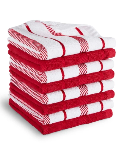 Kitchenaid Albany Dishcloth 8 Pack Set, 12" X 12" In Passion Red,white