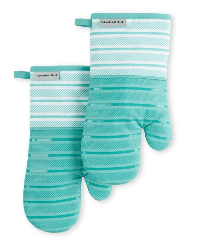 Kitchenaid Albany Oven Mitt 2-pack Set, 7" X 13" In Aqua Sky