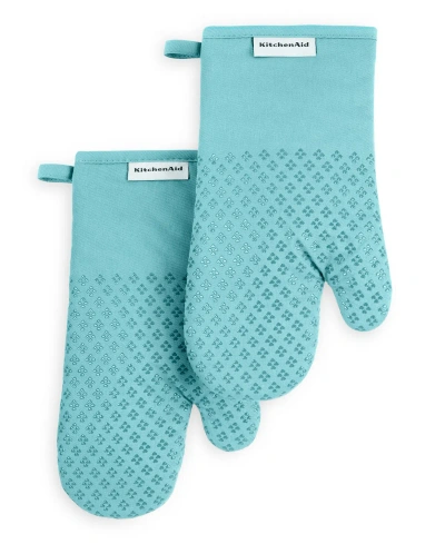 Kitchenaid Asteroid Cotton Oven Mitt, 2pk, 7" X 12.5" In Mineral Water Aqua