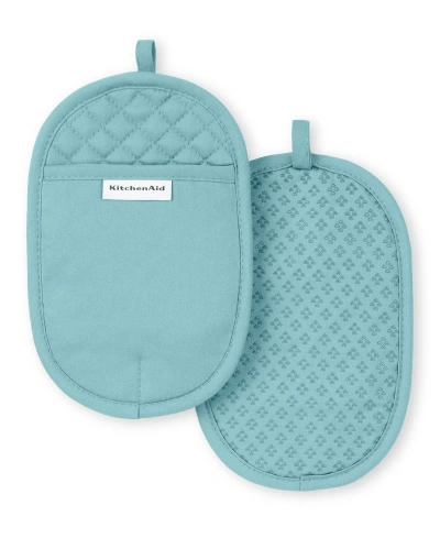 Kitchenaid Asteroid Cotton Pot Holder, 2pk, 6.5" X 10" In Mineral Water Aqua